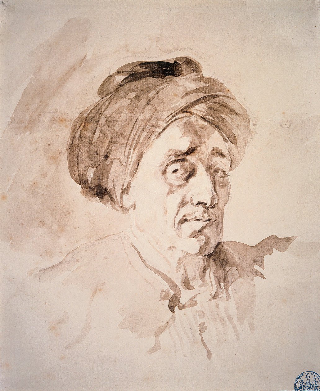 Hlava s turbanem Kresba v praní od Jean Honore Fragonard (1732-1806). Besancon z 18. století. Muzeum výtvarných umění od Jean Honore Fragonard