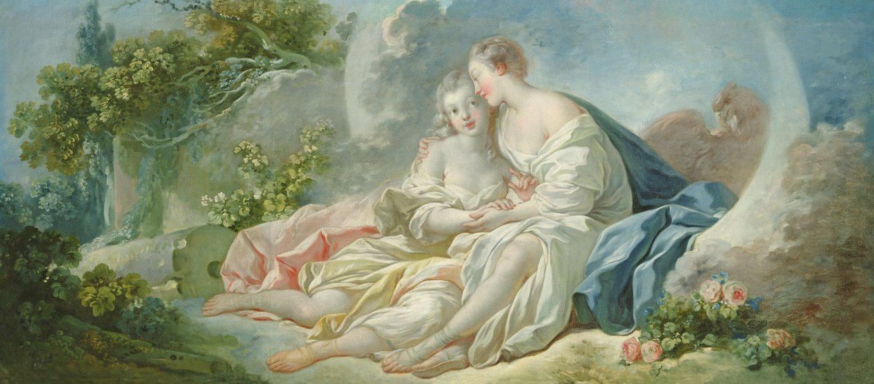 Jupiter převlečený za Dianu se snaží svést Callisto, kolem roku 1753 od Jean Honore Fragonard