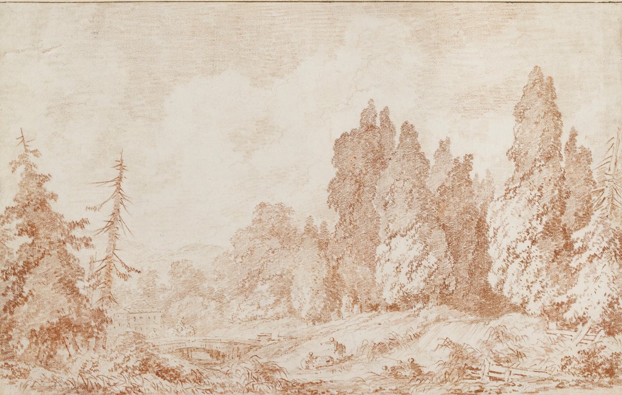 Krajina s mostem, c1760 od Jean Honore Fragonard