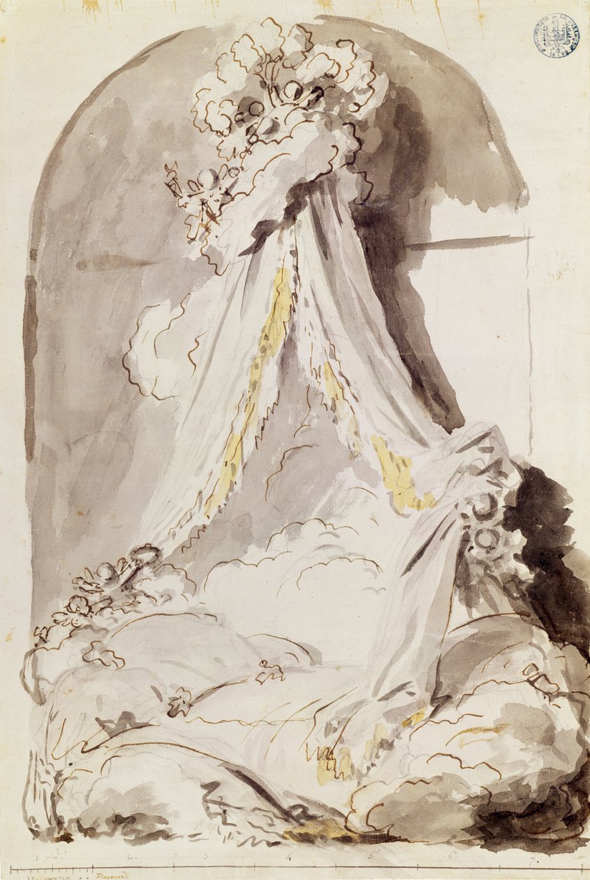 Postel pro milovníky (pero a inkoust a prát na papíře) od Jean Honore Fragonard