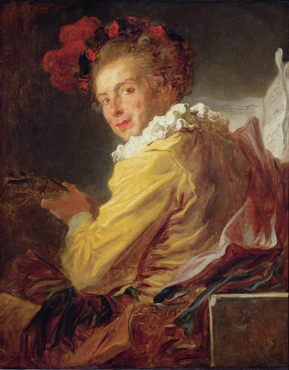 Hudba, portrét Monsieur de la Breteche, bratr opata Saint-Non, 1769 od Jean Honore Fragonard