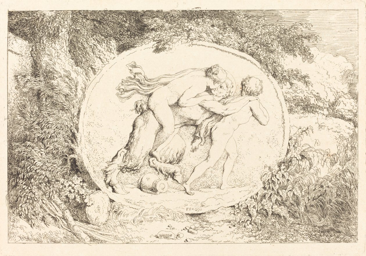 Nymph Astride a Satyr (Mladá dívka obkročmo a Satyr) od Jean Honore Fragonard