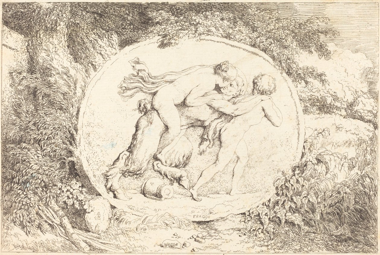 Nymph Astride a Satyr (Mladá dívka obkročmo a Satyr) od Jean Honore Fragonard