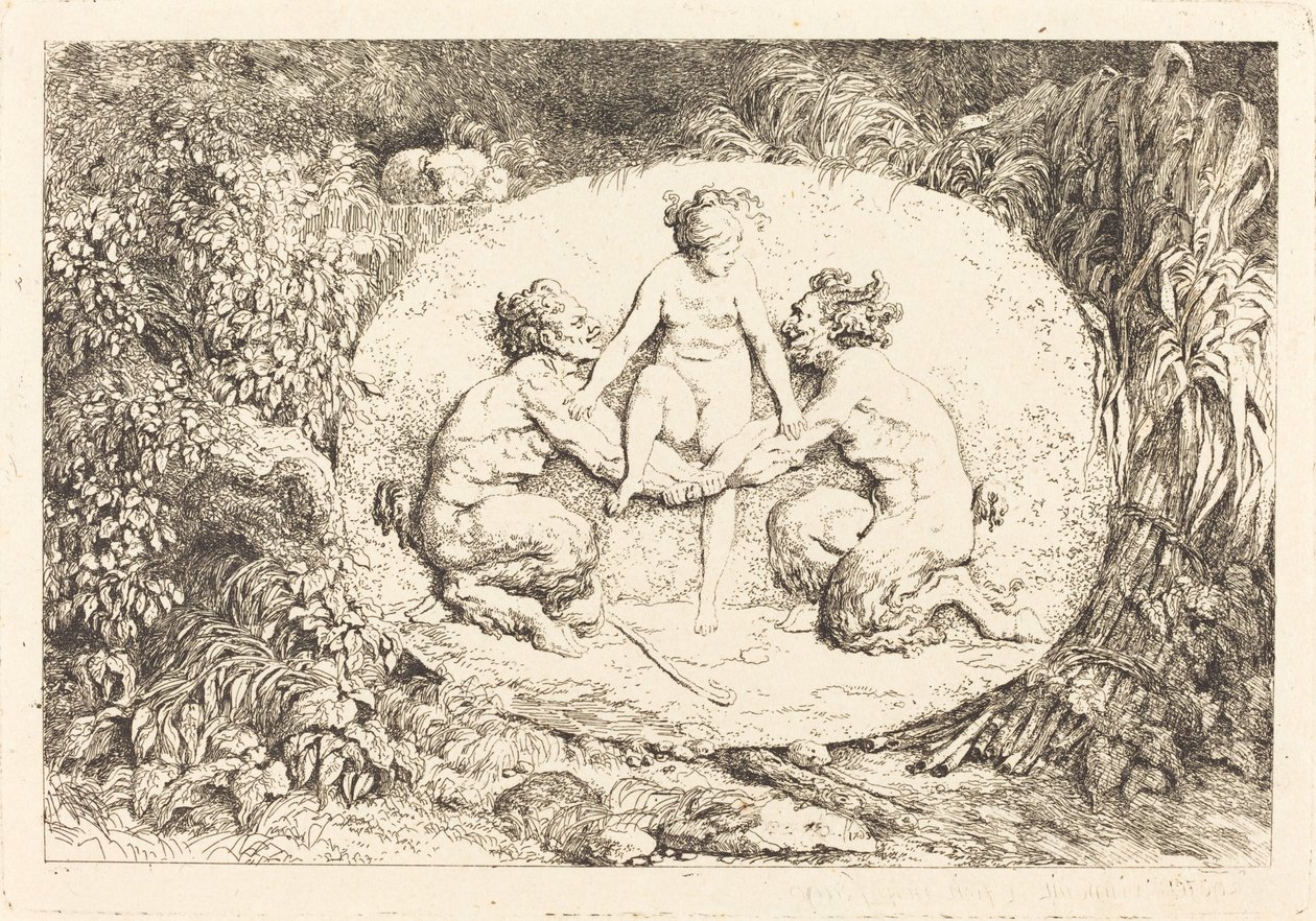Nymfa podporovaná dvěma satyry od Jean Honore Fragonard