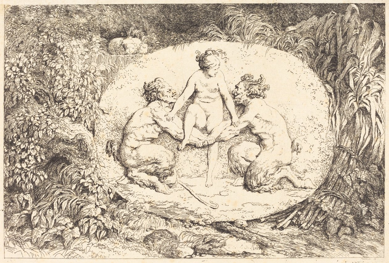 Nymfa podporovaná dvěma satyry od Jean Honore Fragonard