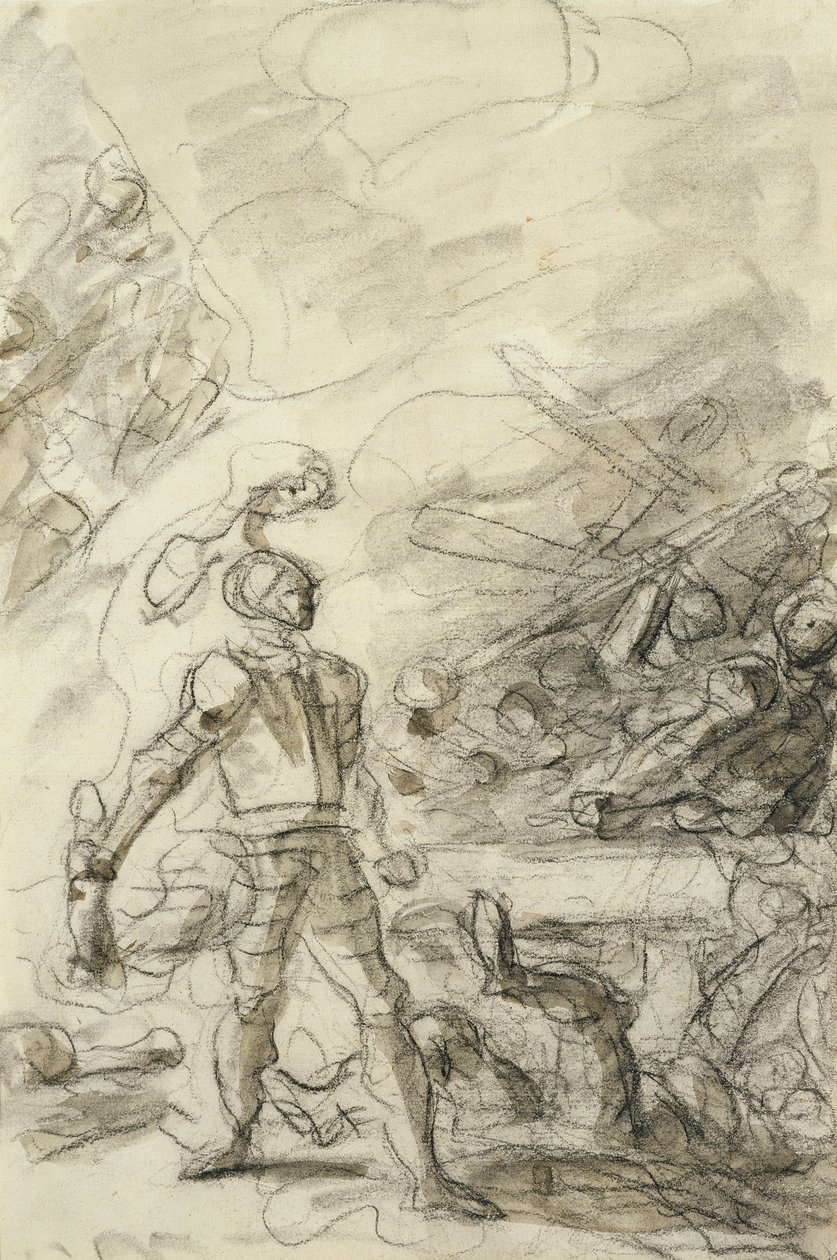 Orlando si podmaňuje lupiče ohnivou značkou (pero a inkoust, křída a pero na papíře) od Jean Honore Fragonard