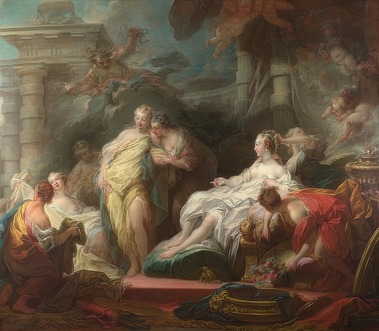 Psyche ukazuje dary od Amora svým sestrám. 1753 od Jean Honore Fragonard