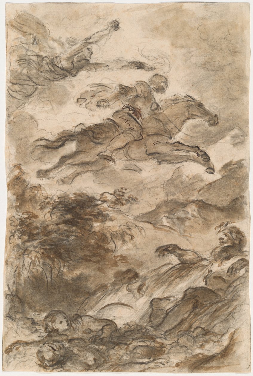 Rinaldo, Astride Baiardo, odlétají při pronásledování Angeliky od Jean Honore Fragonard