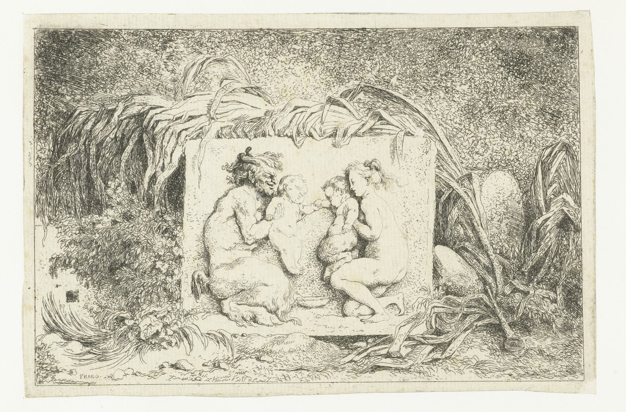 Satyr a nymfa se dvěma dětmi Bacchanales (název série) Nymfy a satyři (název série) od Jean Honore Fragonard