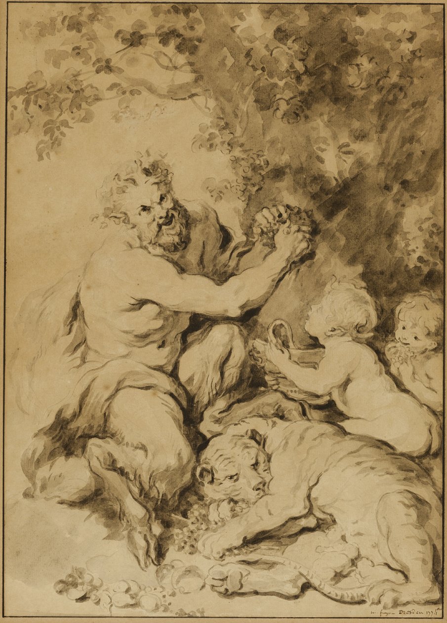Satyr lisuje hrozny vedle tygra od Jean Honore Fragonard