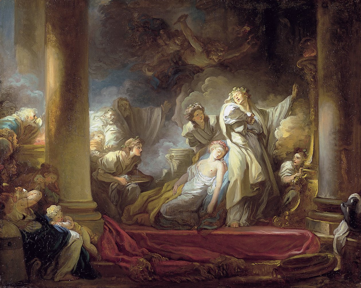 Velekněz Coresus obětující se, aby zachránil Callirhoe od Jean Honore Fragonard