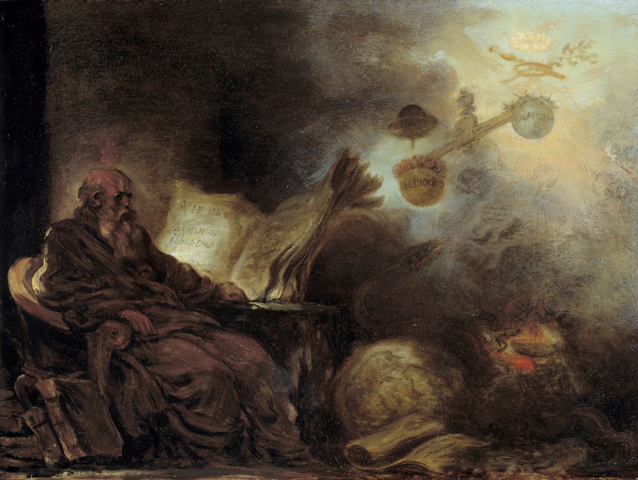 Sen o Plutarchovi nebo Plutarchovi tvořící život slavných mužů Starý muž je zastoupen v meditaci. Obraz Jean Honore Fragonard (1732-1806) od Jean Honore Fragonard