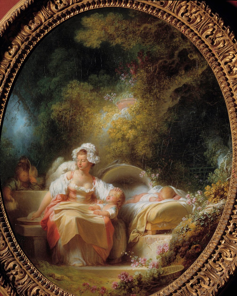 Dobrá matka Mladá matka obklopená svými dětmi v zahradě. Obraz Jean Honore Fragonard (1732-1806) od Jean Honore Fragonard