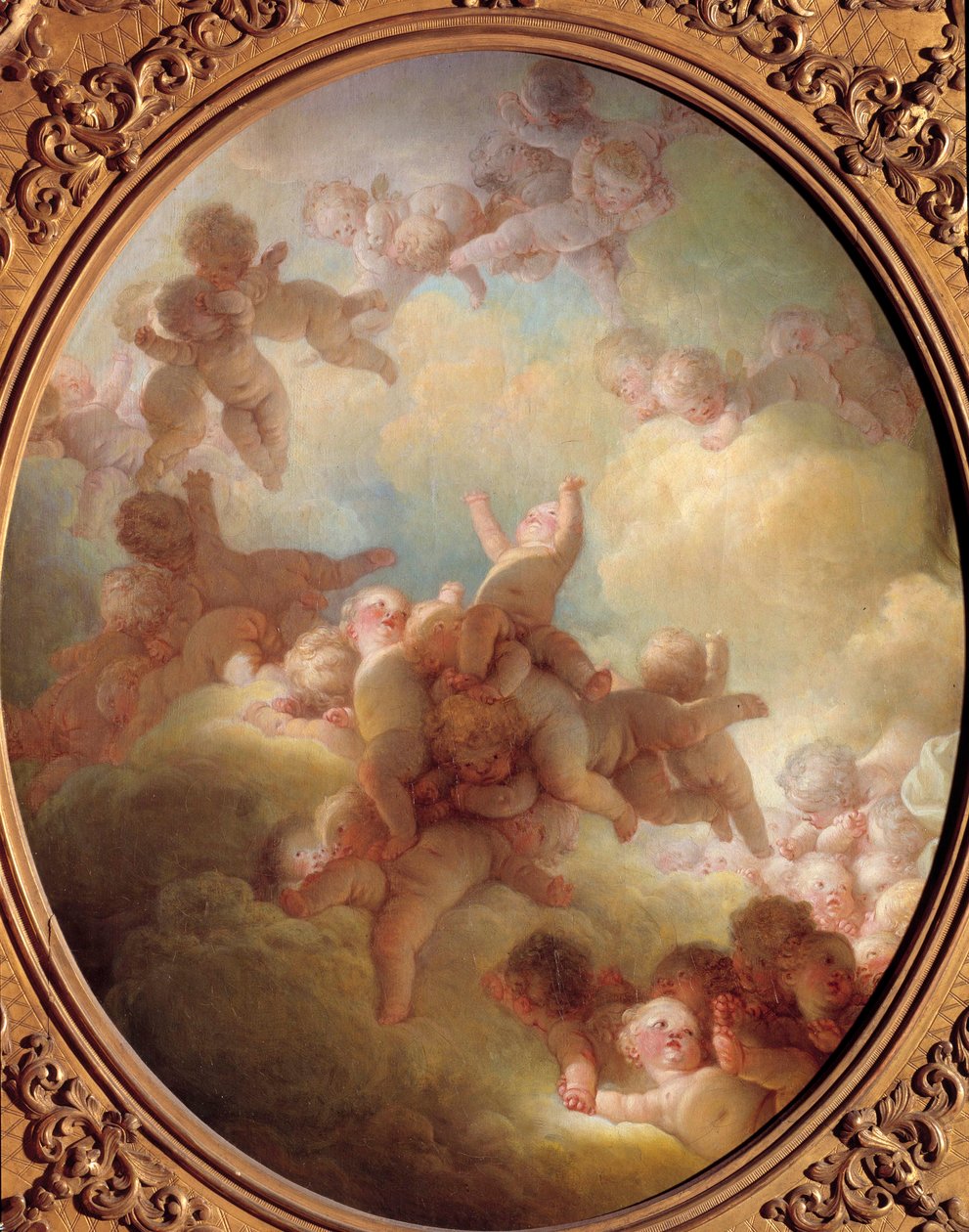 Roj Love Group v oblacích. Obraz Jean Honore Fragonard (1732-1806) 18. století Sun. 0,56x0,65 m Pařížské musee du Louvre od Jean Honore Fragonard