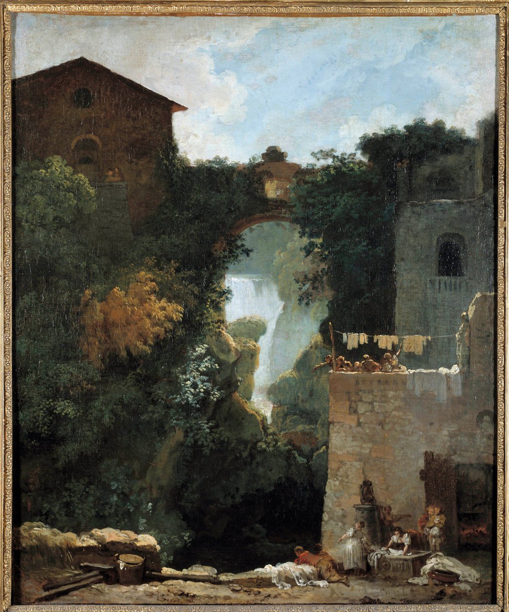 Vodopády Tivoli Des lavandieres v krajině vodopádů. Obraz Jean-Honore Fragonard (1732-1806) 18. století Sun. 0,72 x 0,6 m. od Jean Honore Fragonard