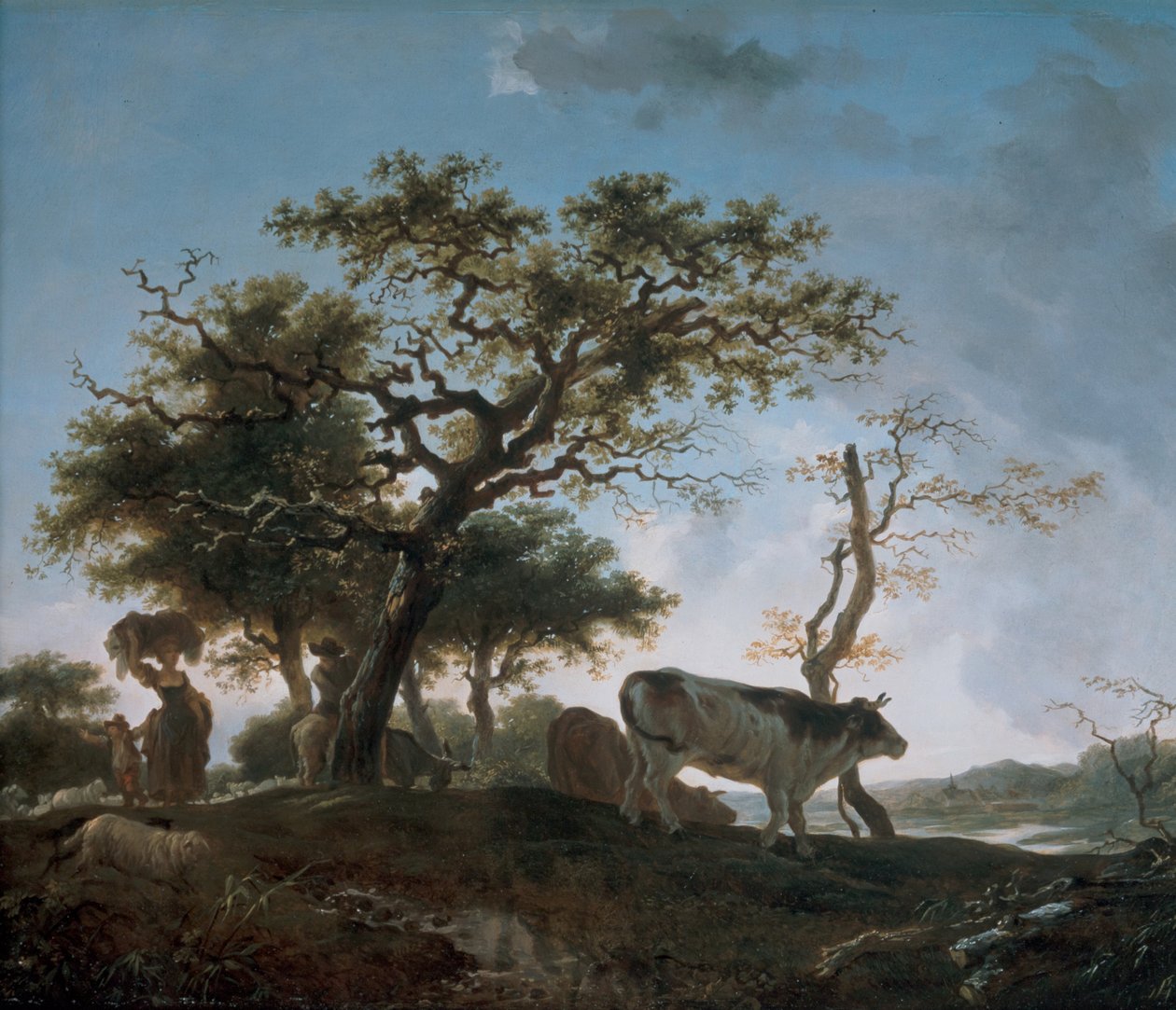 Nuori nainen ja paimenjohtaja, joka johtaa laumojaan od Jean Honore Fragonard