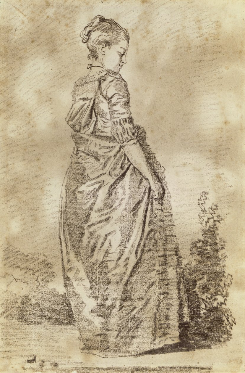 Mladá žena na procházce (červená křída na papíře) od Jean Honore Fragonard