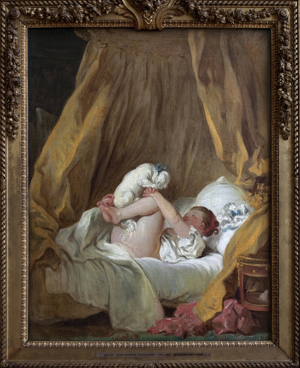 Mladá dívka se psem. Obraz Jean Honore Fragonard (1732-1806), olej na plátně od Jean Honore Fragonard