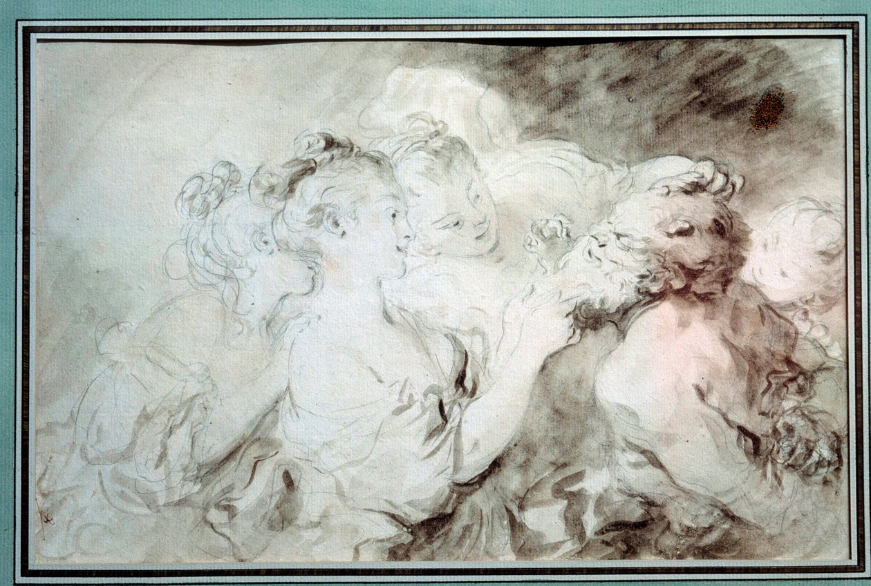 Mladé dívky wrestling a satyre Mladé ženy baví s satyre vousy. Kresba v Bistre Wash od Jean Honore Fragonard (1732-1806) Soukromá sbírka z 18. století od Jean Honore Fragonard