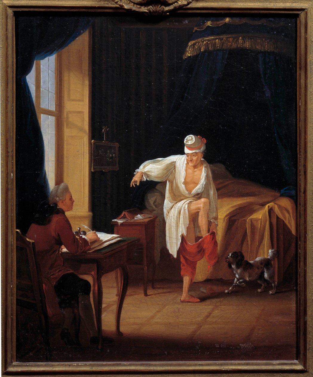 Spisovatel a filozof Voltaire (1694-1778) diktuje svému tajemníkovi Collinimu Ferneyův obraz Jeana Hubera (1721-1786) Sun z 18. století. 0,37 x 0,31 m Paris Musee Carnavalet od Jean Huber