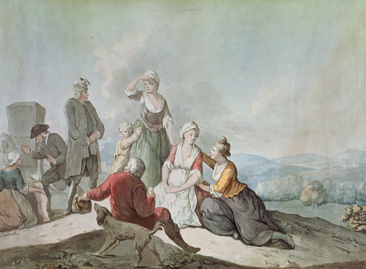 Voltaire hovoří s rolníky ve Ferney od Jean Huber