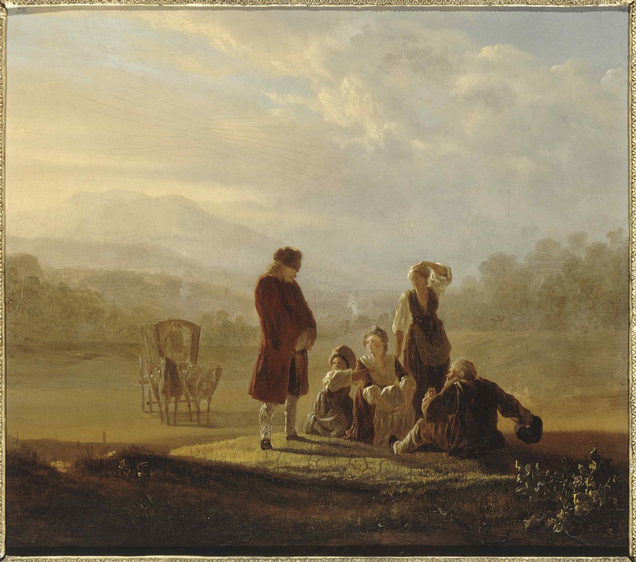 Voltaire a rolníci z Ferney, cca 1770. od Jean Huber