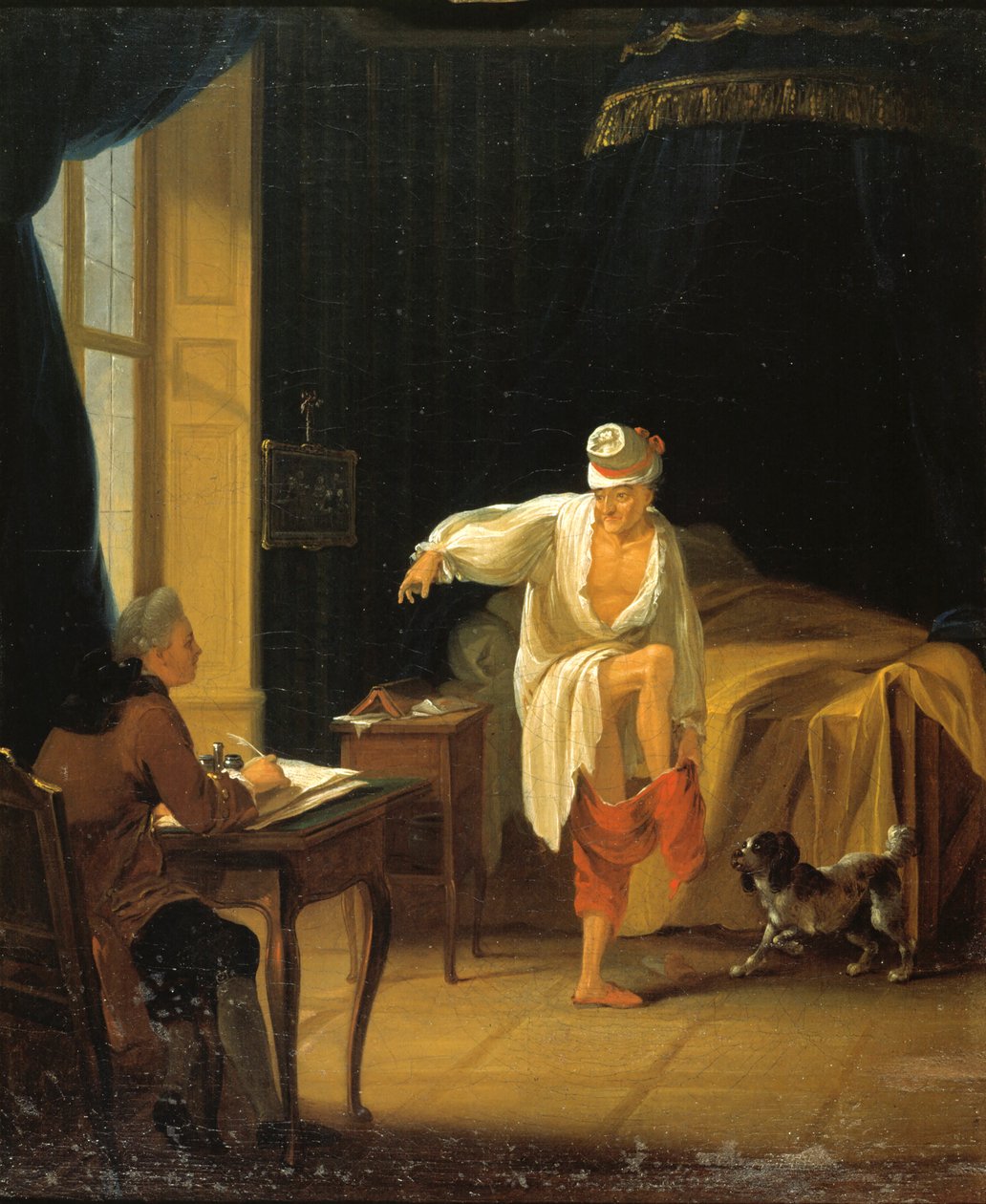 Voltaire vstává ve Ferney, asi 1772. od Jean Huber