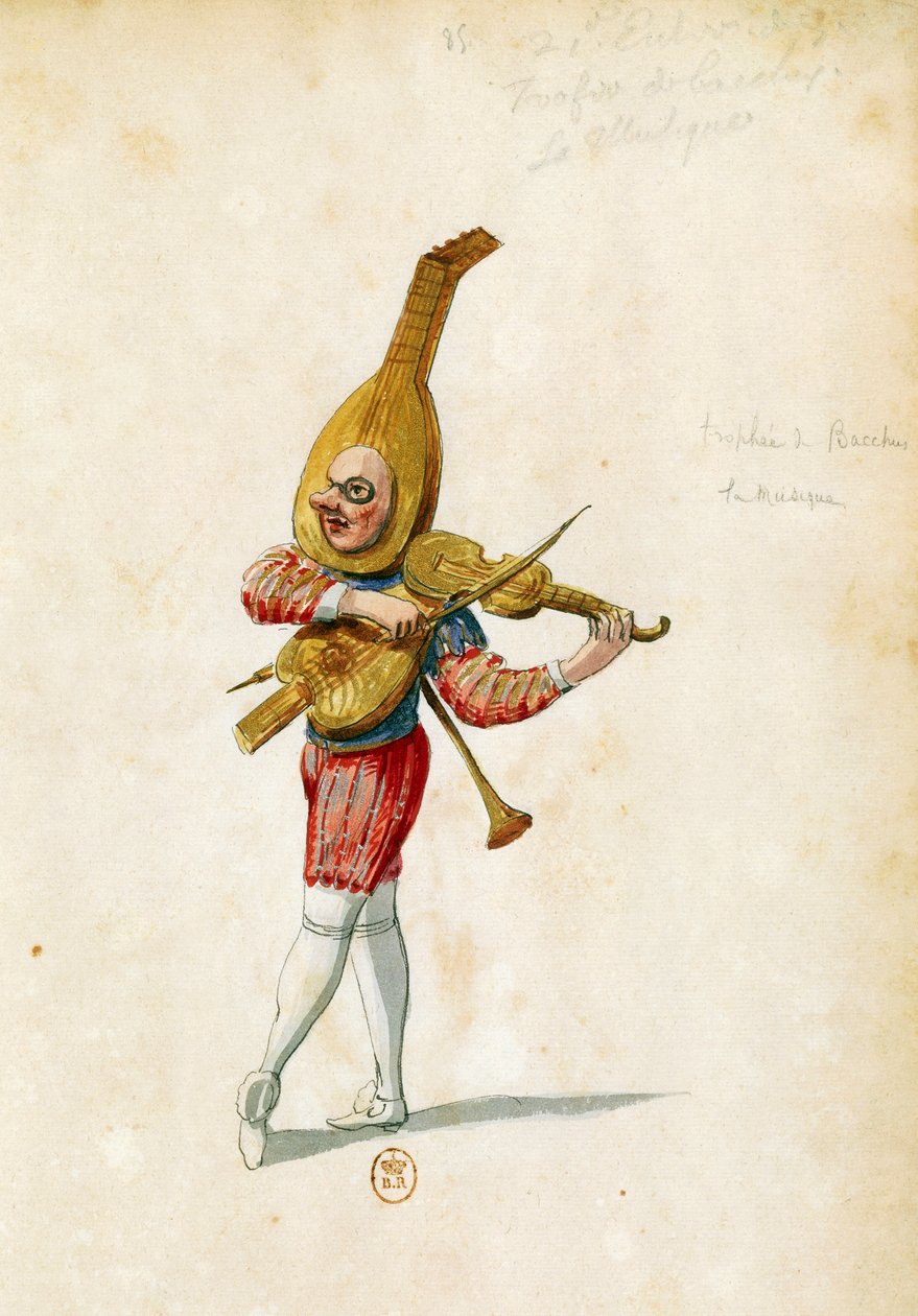 Kostýmní skica Jeana Beraina staršího (1640-1711) pro Le feste di Amore e di Bacco (Oslavy lásky a Baccha), balet Jean-Baptiste Lully (1632-1687), uvedený v Palais-Royal v Paříži, 15. listopadu od Jean I  Berain