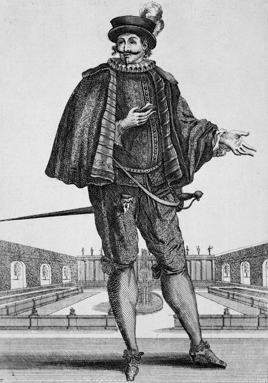 Capitan Spezzaferro, scénický kostým, rytina Jean Berain starší (1637-1711), Francie od Jean I  Berain