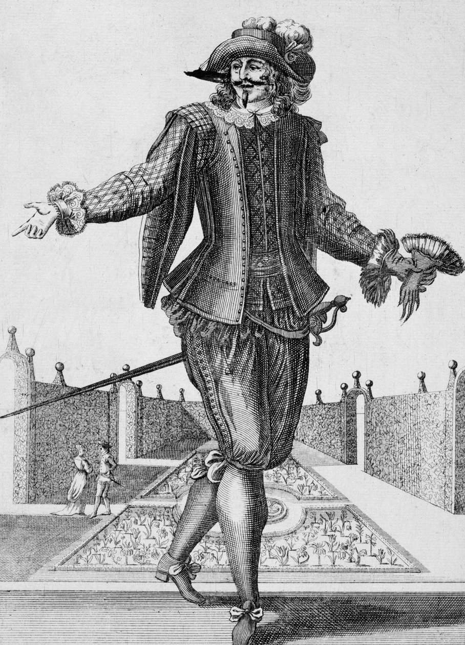 Vážný herec, scénický kostým, rytina Jean Berain starší (1637-1711), Francie od Jean I  Berain