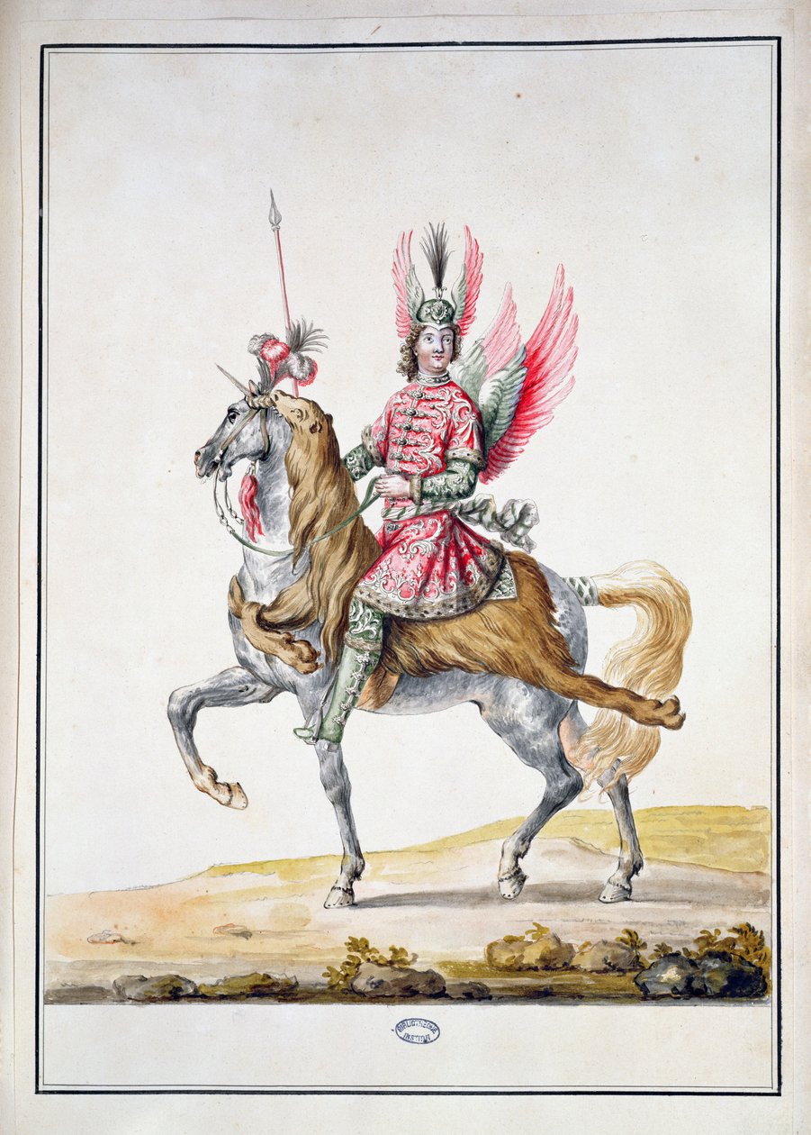 "Jezdec s křídly", kostýmní návrh pro "Le Carrousel des Galants Maures", 1686 od Jean I Berain