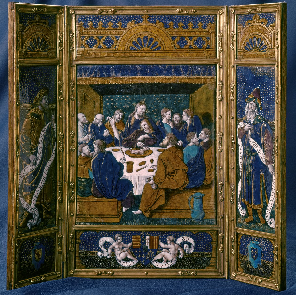 Poslední večeře, Tryptic, smalt z Limoge, kolem roku 1545 (smaltovaná cloisonne) od Jean I Pénicaud
