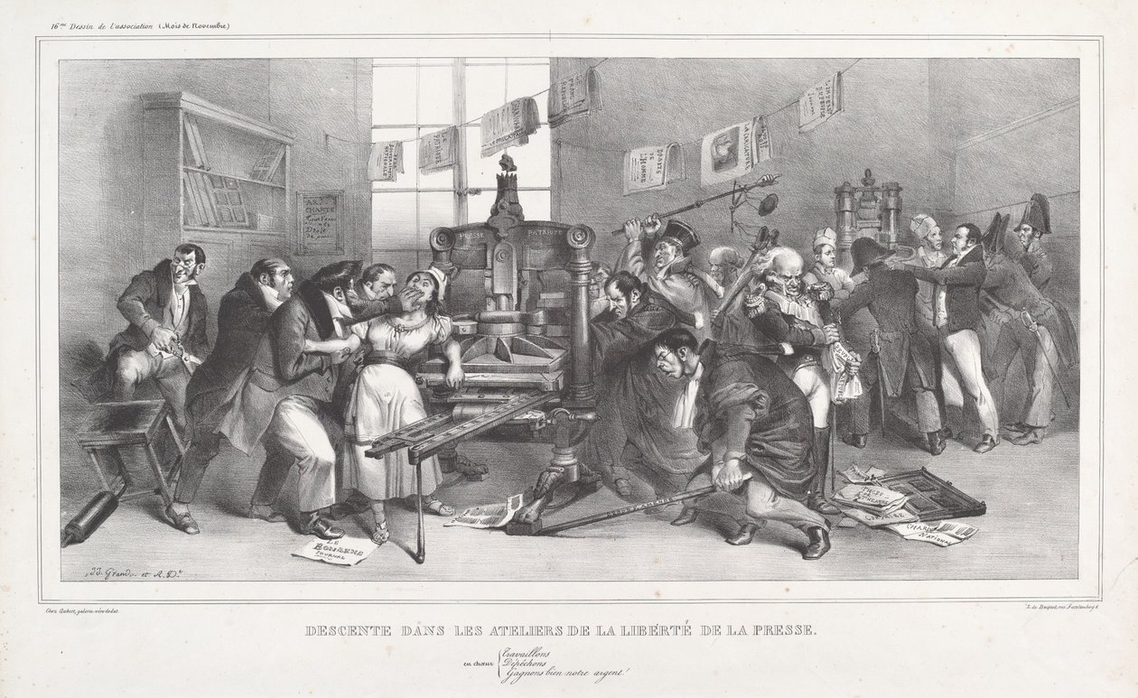 Sestup do workshopů Svobody tisku od Jean Ignace Isidore Grandville, and Auguste Desperet