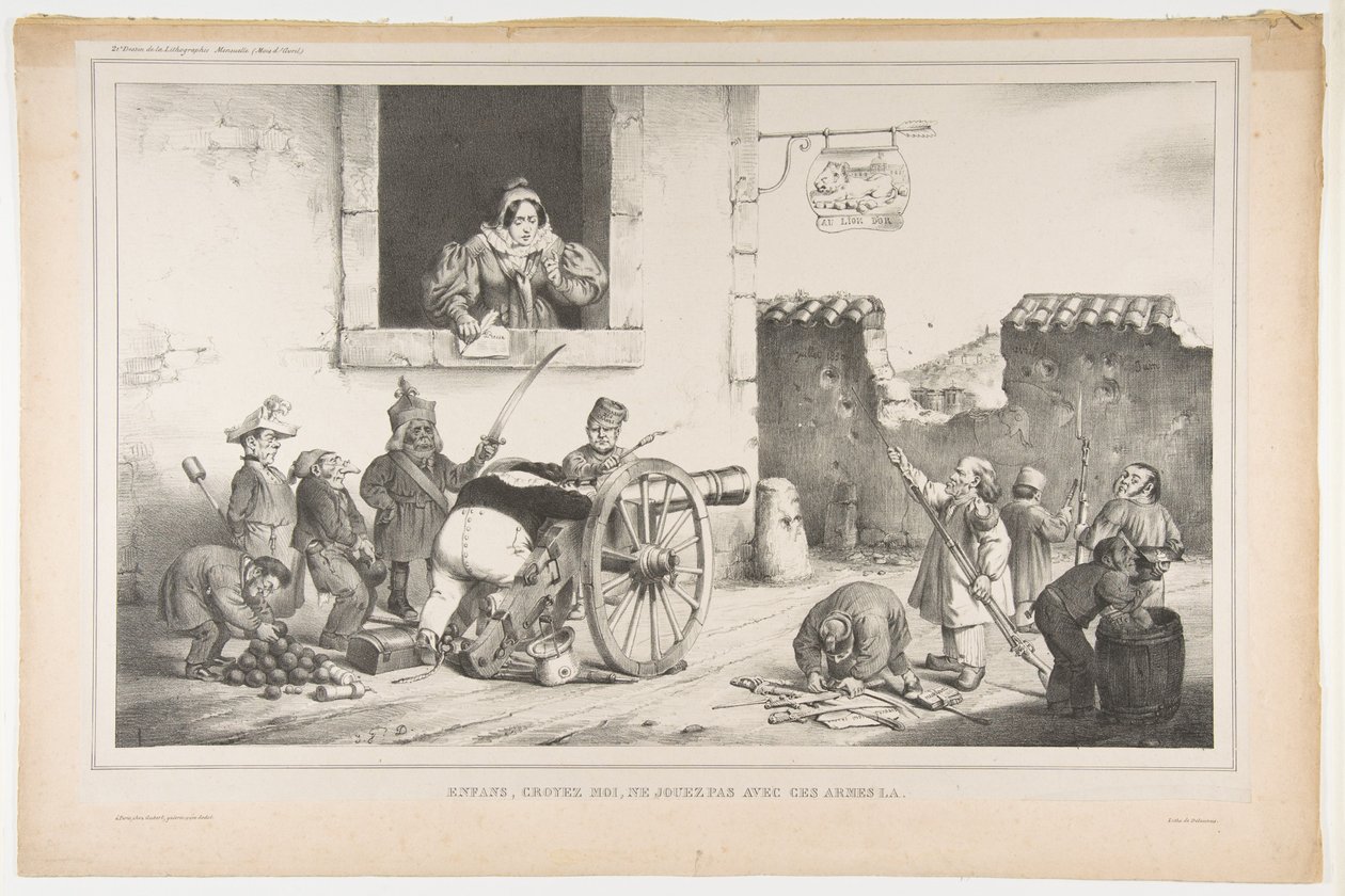 Děti, poslouchejte mě, nehrajte si s těmi zbraněmi, duben 1834 od Jean Ignace Isidore Gérard