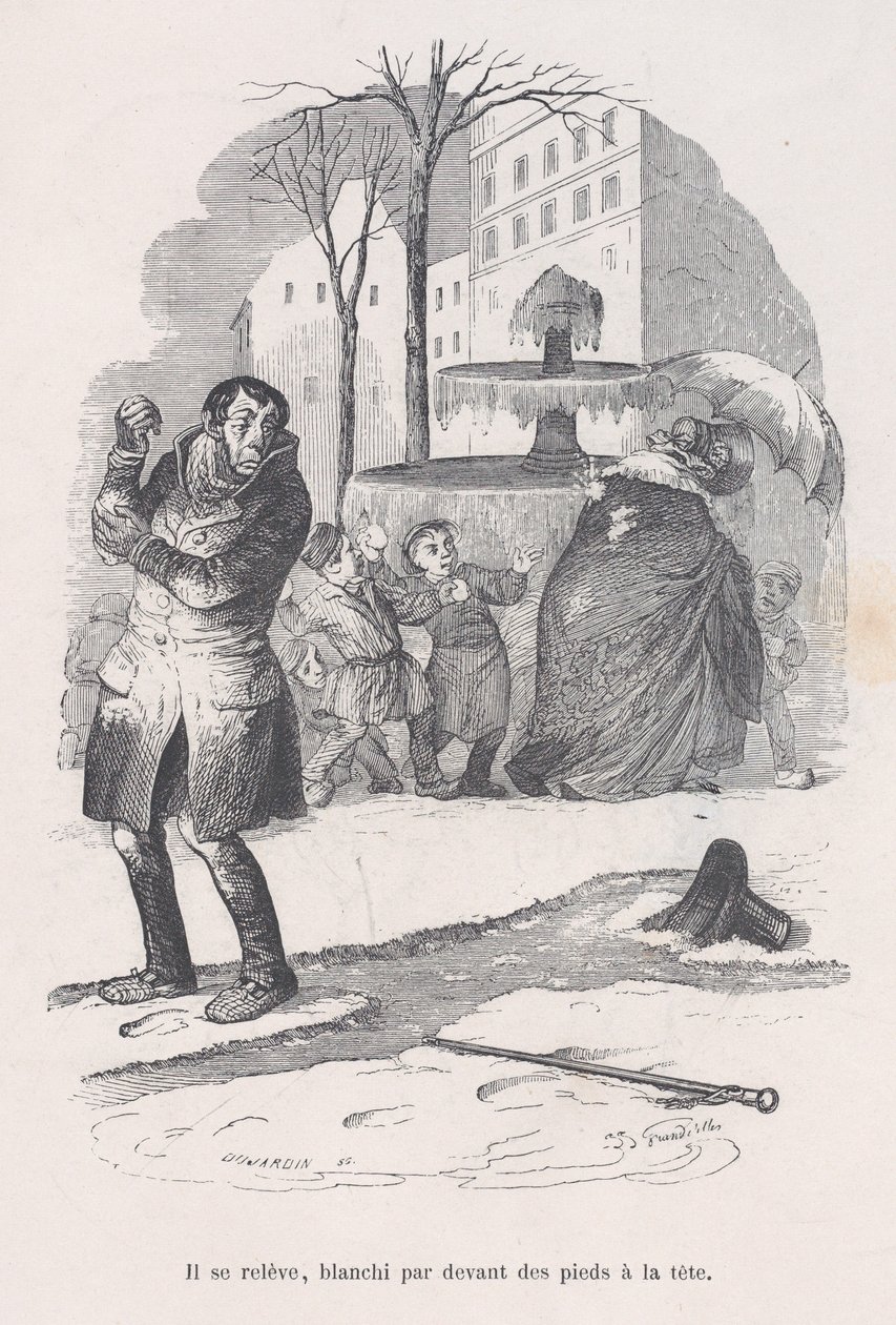 Vstává, od hlavy až k patě pokrytý sněhem. z Malé bídy lidského života, 1843. od Jean Ignace Isidore Gérard