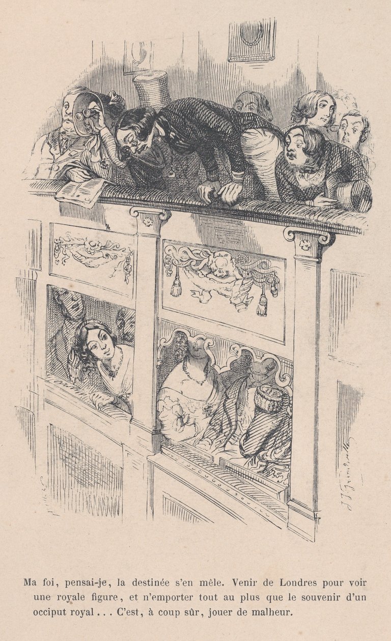 Přijel jsem do Londýna, abych viděl královský pár, ale viděl jsem jen zadní část hlavy jiného člověka. od..., 1843. od Jean Ignace Isidore Gérard