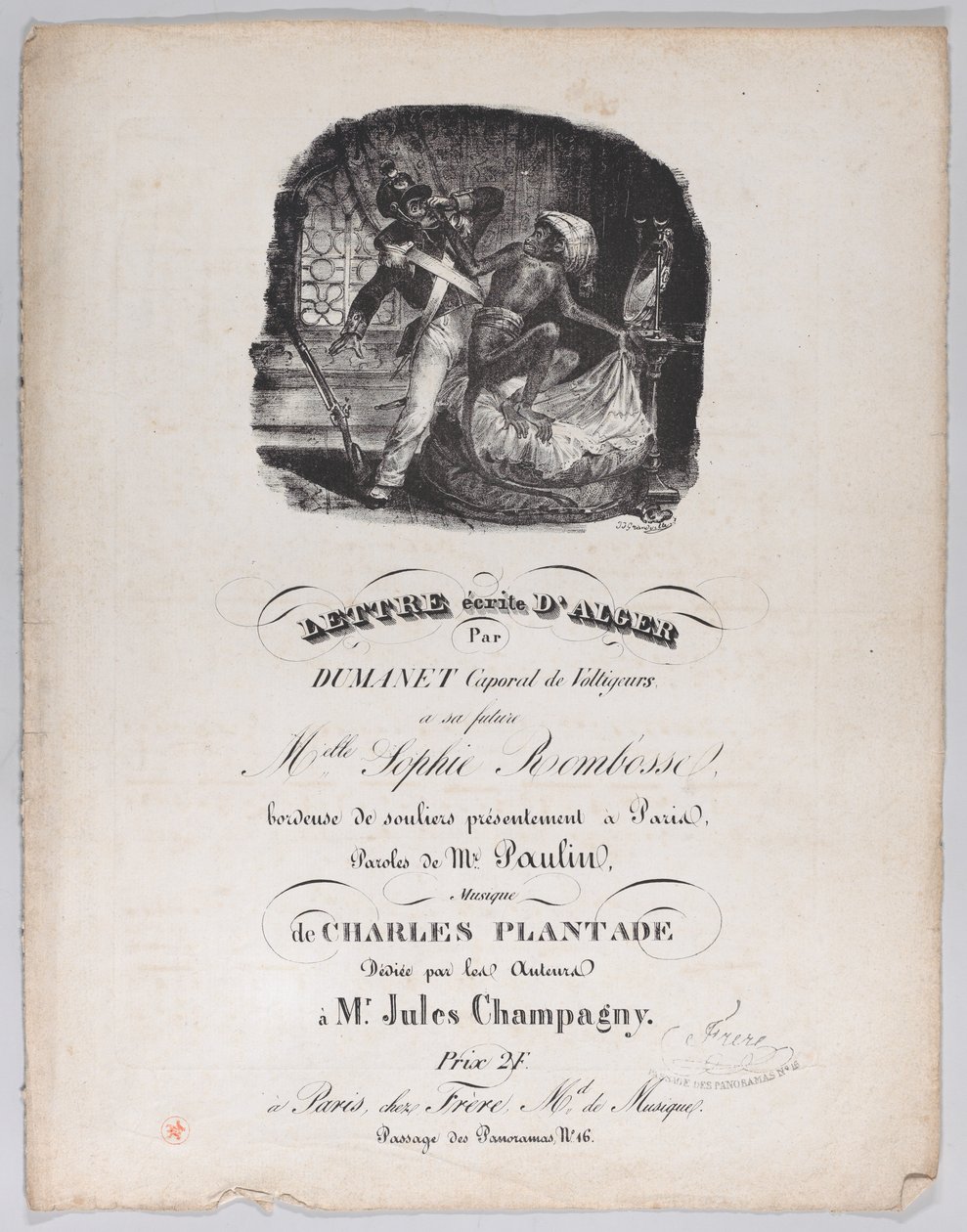 Dopis napsaný z Algeru, ca. 1835. od Jean Ignace Isidore Gérard