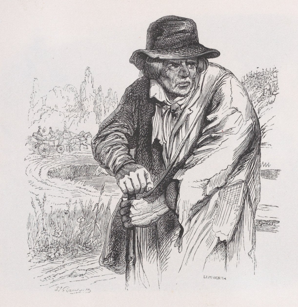 The Old Vagabond z The Complete Works of Béranger, 1836. od Jean Ignace Isidore Gérard