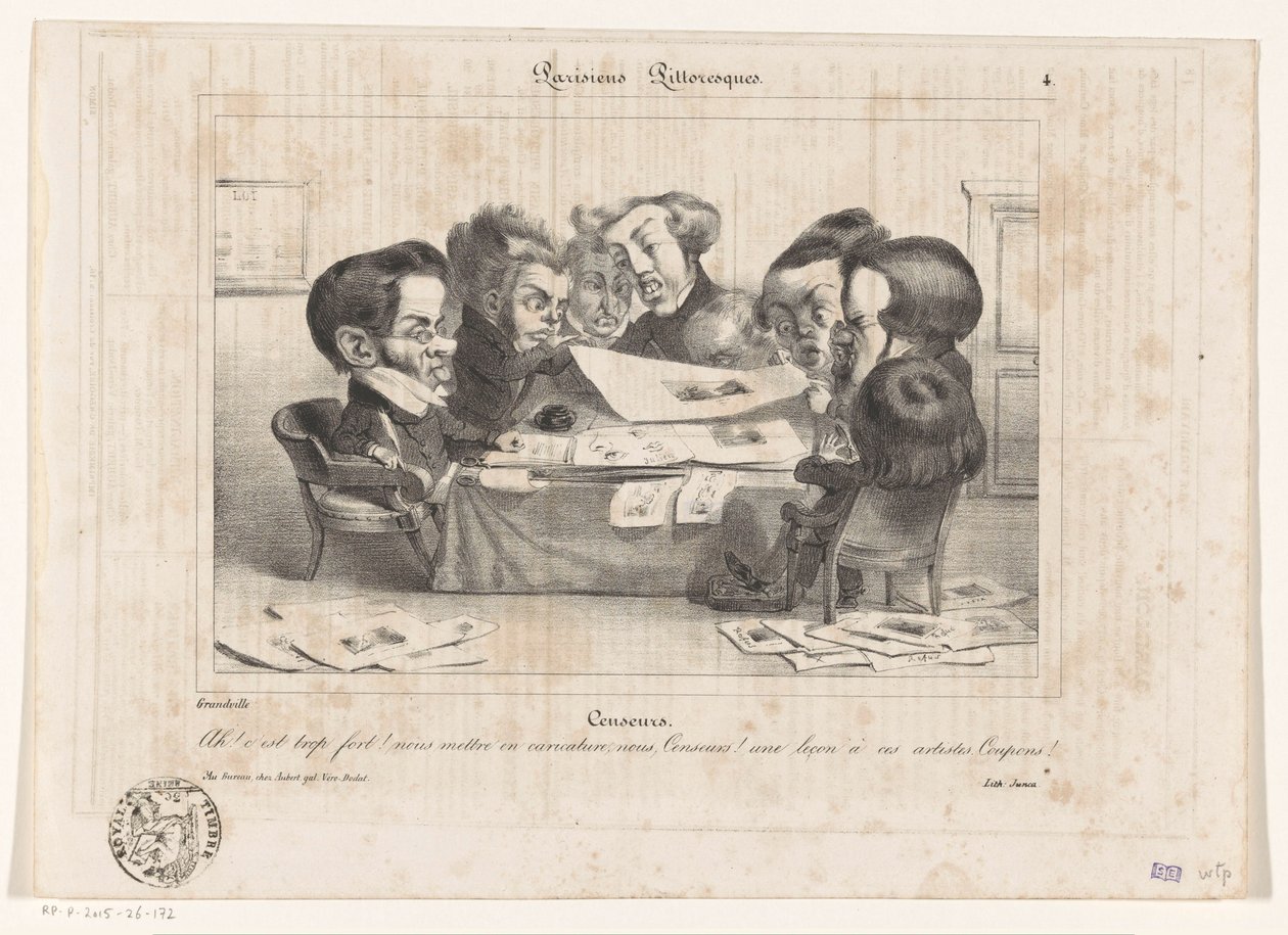 Karikatura francouzských cenzorů Cenzoři (název na objektu) Parisiens Picturesques (název série na objektu) od Jean Ignace Isidore Gérard Grandville