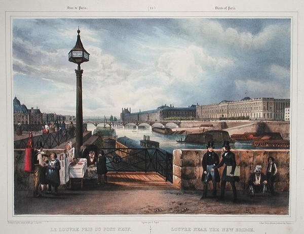 Louvre u Nového mostu, z „Promenades dans Paris et ses Environs“, kolem roku 1840 (barevná rytina) od Jean Jacottet