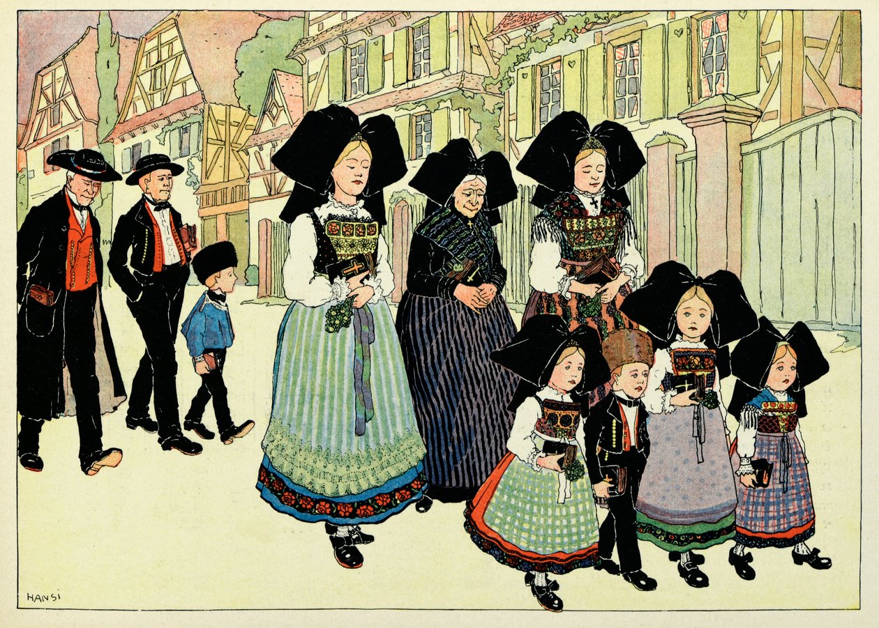Má vesnice, ti, kteří nezapomínají:Venku z kostela; od Jean Jacques (1873 1951) Waltz