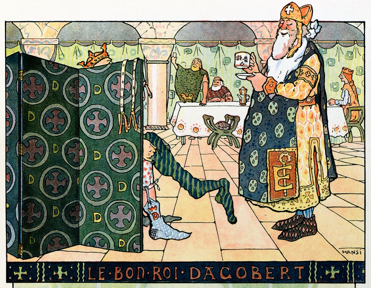 Dětem vypráví příběh Alsaska od strýčka Hansiho od Jeana Jacquese Waltz dit Hansi (1873-1951), soukromá sbírka: Dobrý král Dagobert (kolem 602- kolem 639); Pozornost! Použití tohoto díla může být podmíněno žádostí o autorizaci nebo přidáním třetí strany od Jean-Jacques (1873-1951) Waltz
