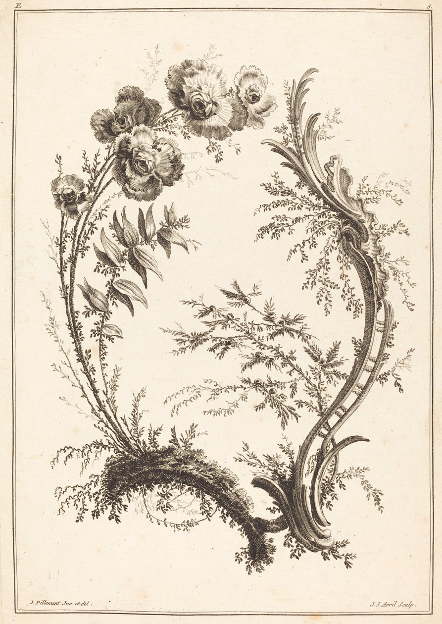 Ornament s květinami od Jean Jacques Avril I after Jean Baptiste Pillement
