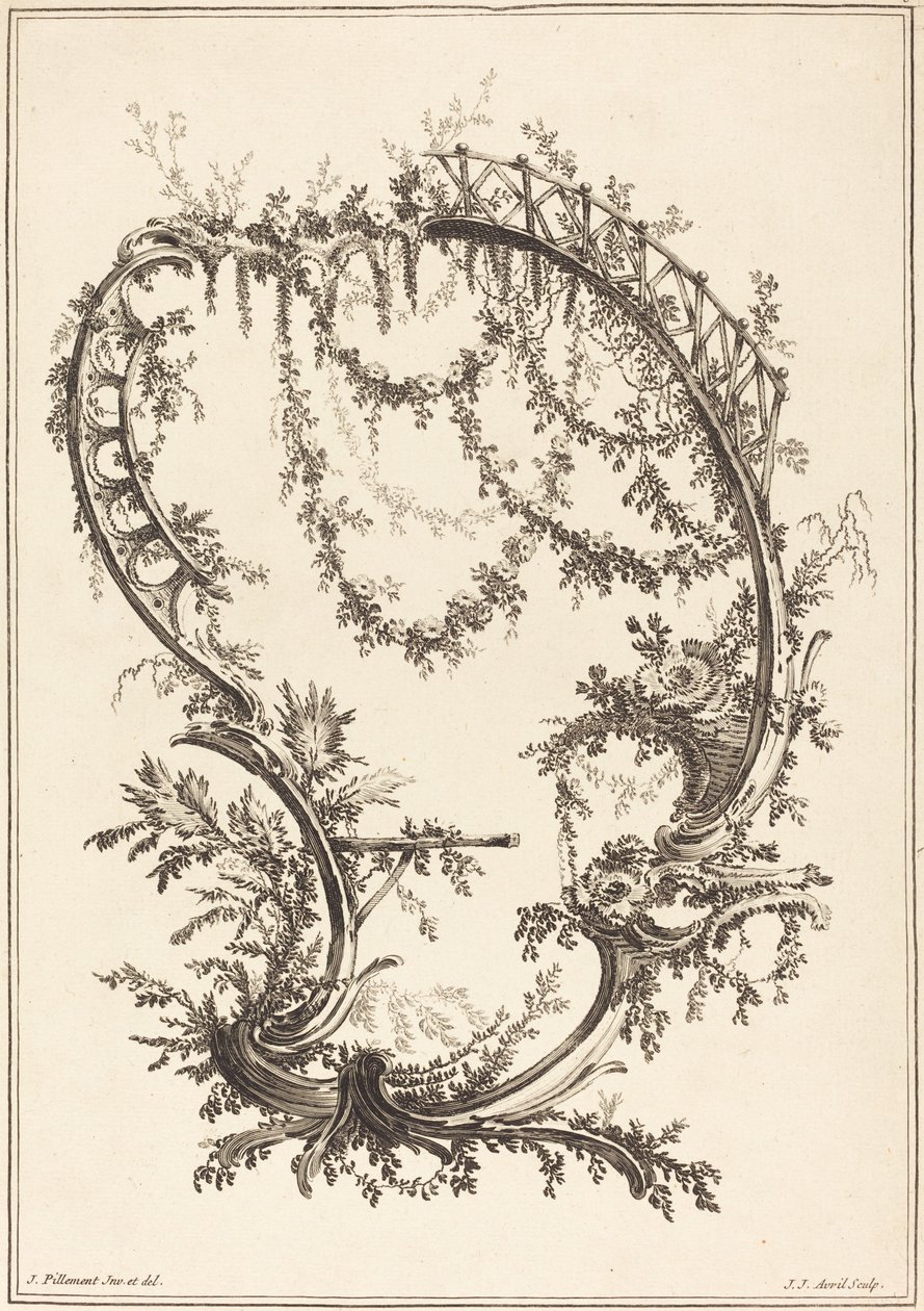 Ornament se vzpěrou a zábradlím od Jean Jacques Avril I after Jean Baptiste Pillement