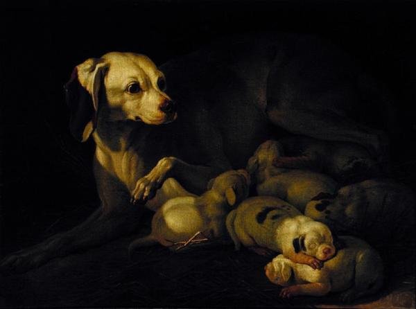 Fena kojí svá štěňata, detail podle originálu Jean-Baptiste Oudryho, 1755 od Jean Jacques Bachelier