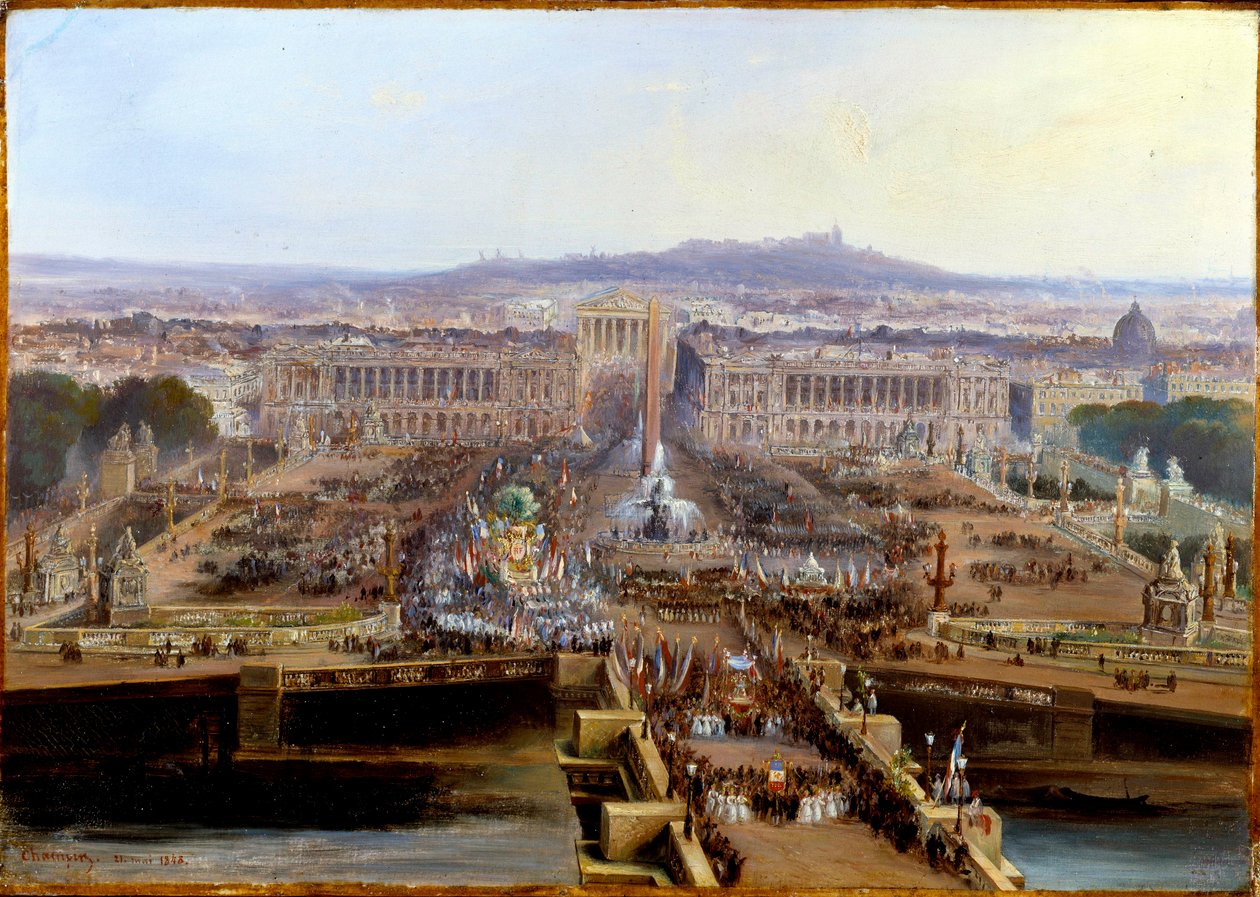Revoluce 1848: Svátek svornosti 21. května 1848, odjezd z Place de la Concorde dělnických korporací mířících na Champs de Mars. Malba na marouflovém papíře Jean Jacques Champin (1796-1860) 1848 Rozm. 0,31 x 0,44 m. Paříž, Musee Carnavalet od Jean Jacques Champin