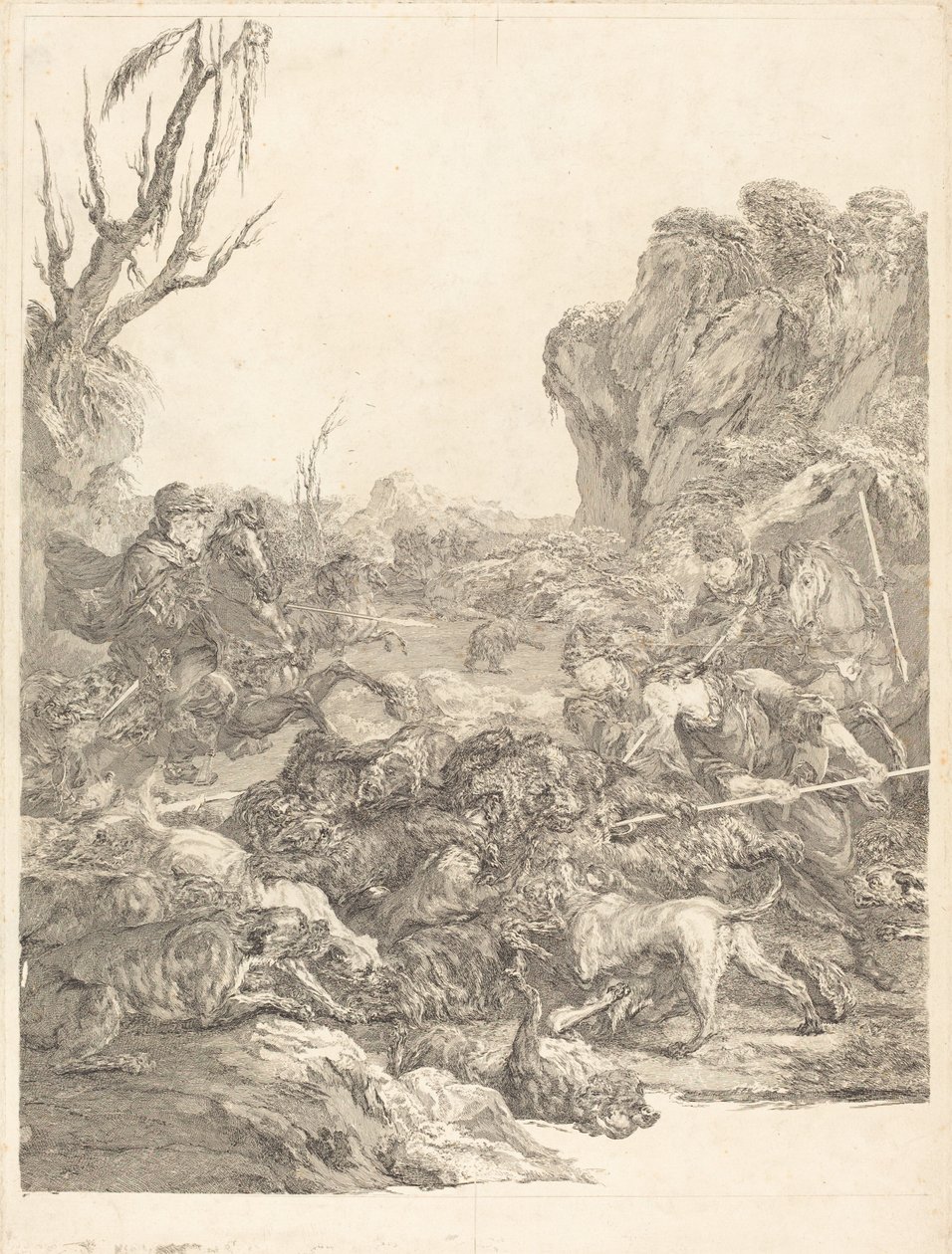 Lov na medvěda od Jean Jacques Flipart after Carle Van Loo