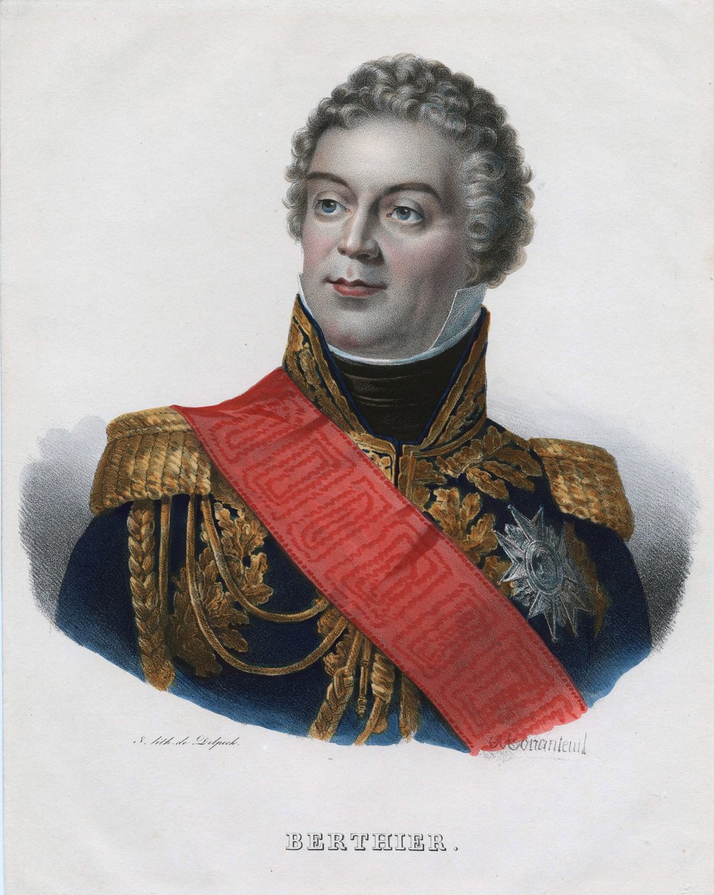 Louis Alexandre (Louis-Alexandre) Berthier (1753-1815), princ z Wagramu, princ z Neuchatel - Monanteuil, Jean-Jacques-Francois (1785-1860) - 1835 - Litografie, akvarel - 32x24,5 - Soukromá sbírka od Jean Jacques Francois Monanteuil