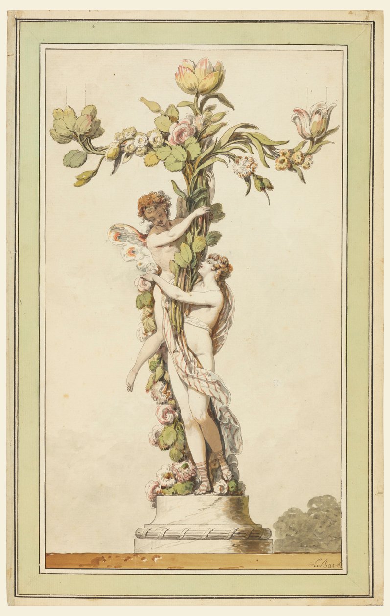 Kresba, porcelánový svícen, 1770-80 od Jean Jacques Francois Le Barbier