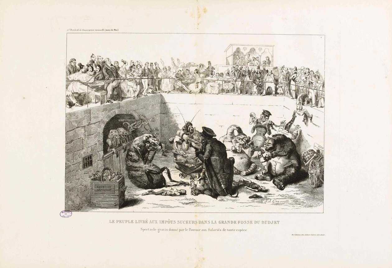 Lidé odevzdaní upířím daním. Z La Caricature, 1833. od Jean Jacques Grandville